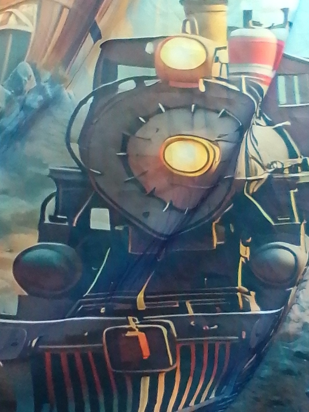 Vintage Steam Locomotive Wall Art Print - Blue and Black Curtains X2